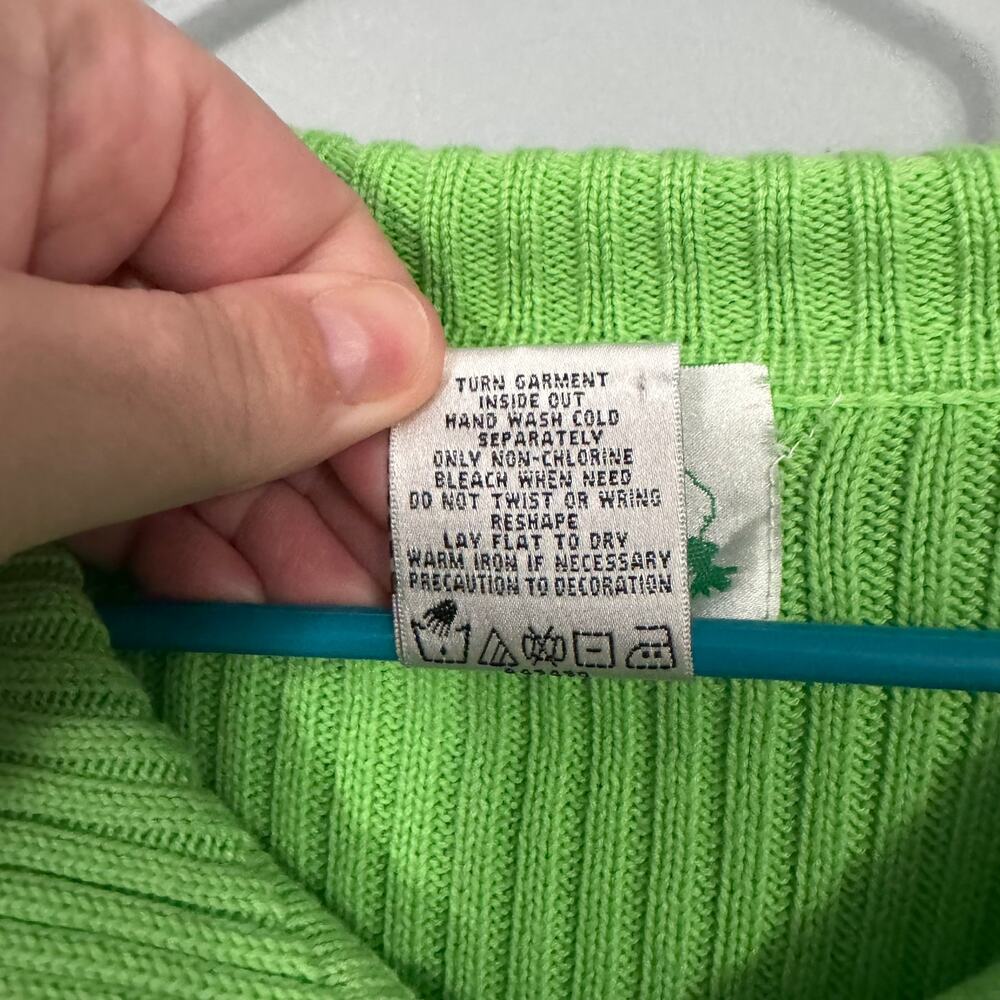 Vintage The Quacker Factory Bright Green Ribbed Full Zip Sweater Plus Size 2X - Picture 8 of 9